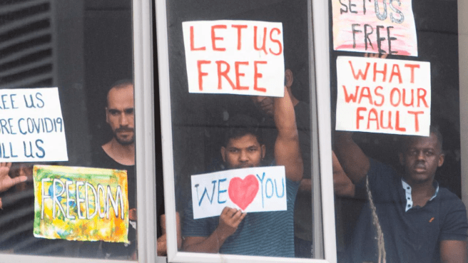 Park Hotel Detainees at a Window